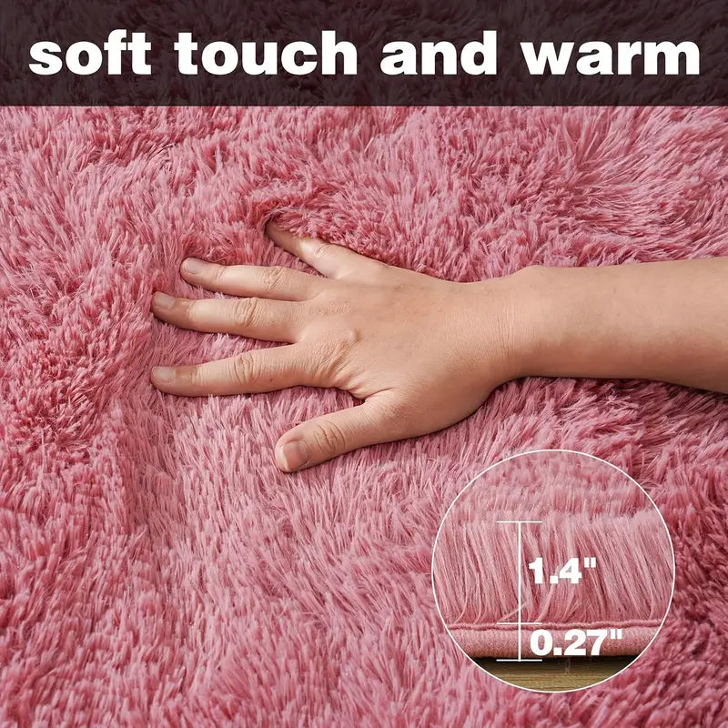 Blush Pink Shag Rug, Ultra Soft 1.7" Thick, Non-Slip, 100% Polyester, Modern Decor for Bedroom