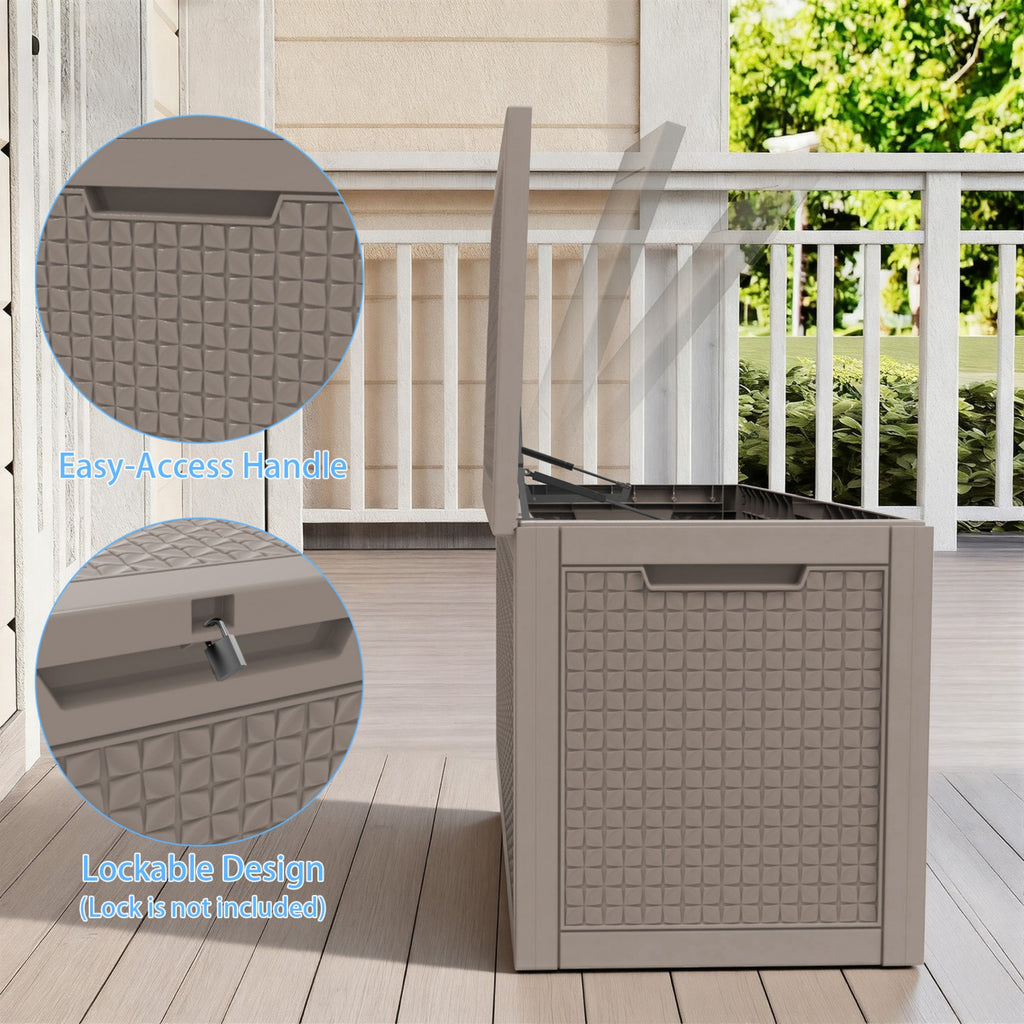100 Gallon Outdoor Deck Box, Water-Resistant Resin Storage Box with Lockable Lid for Patio