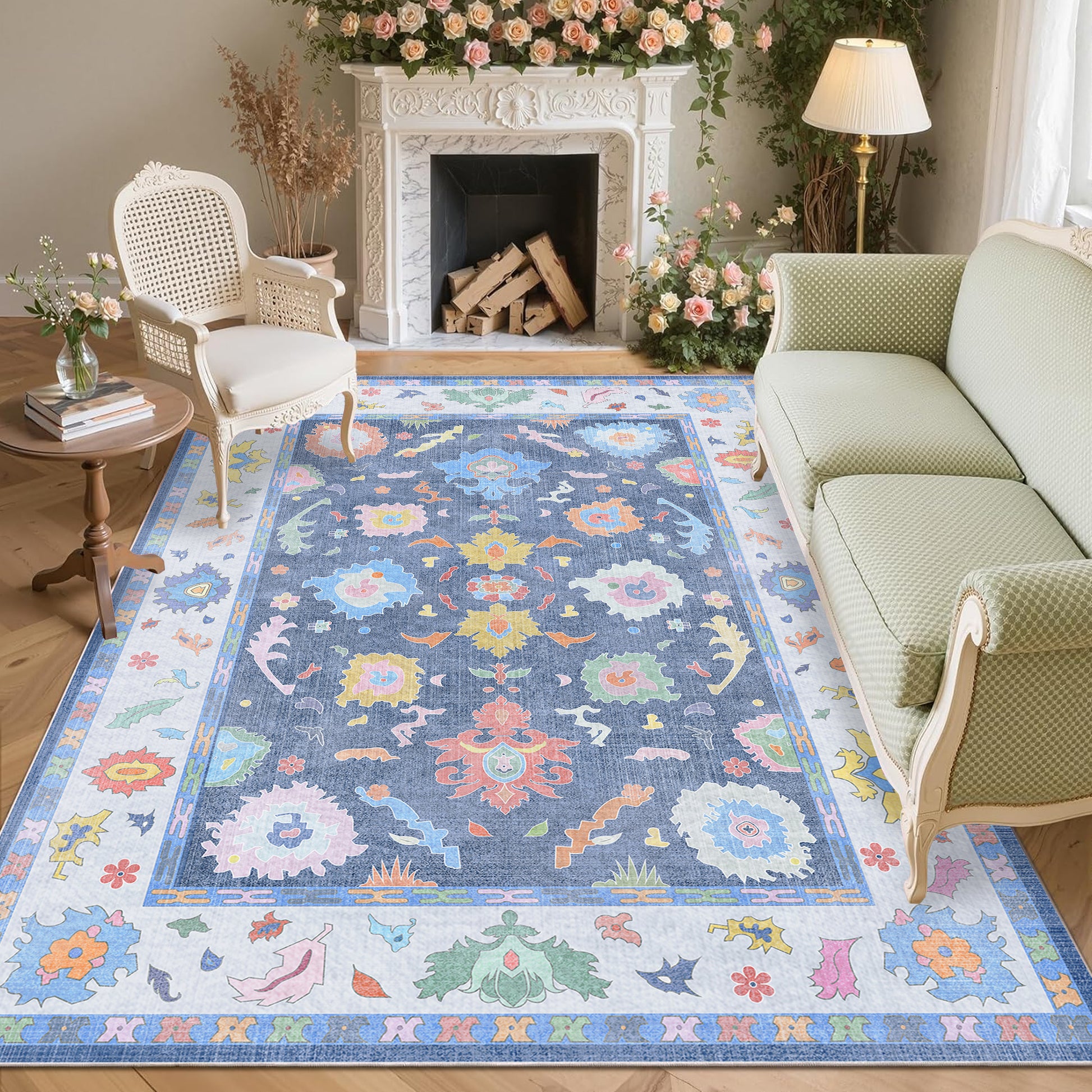 Washable Oushak Rug Non Slip Rugs for Living Room, Soft Rug for Bedroom Kids Nursery, Dining Room, Home Office Home Decor