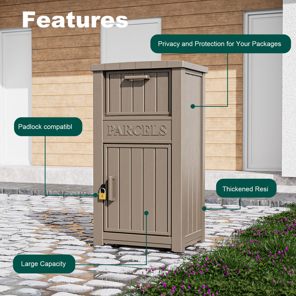 Large Package Delivery Box,Waterproof Deck Box for Porch & Patio,Lockable Resin Outdoor Storage Box