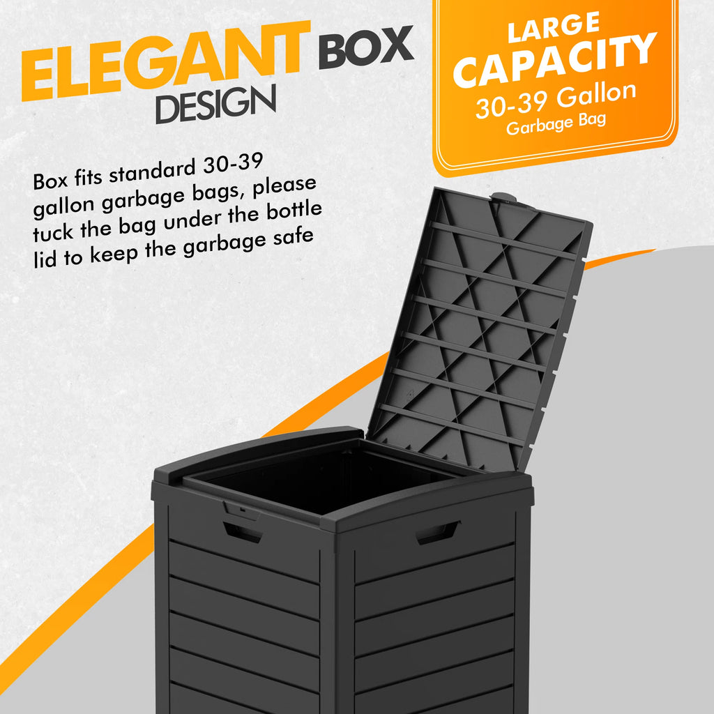 31 Gallon Outdoor Trash & Recycling Bin, Resin Deck Box with Manual Lift Lid for Garbage Storage
