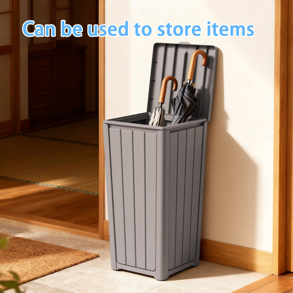 Outdoor Trash Bin, Resin Manual Lift Garbage & Recycling Storage Deck Box with Lid