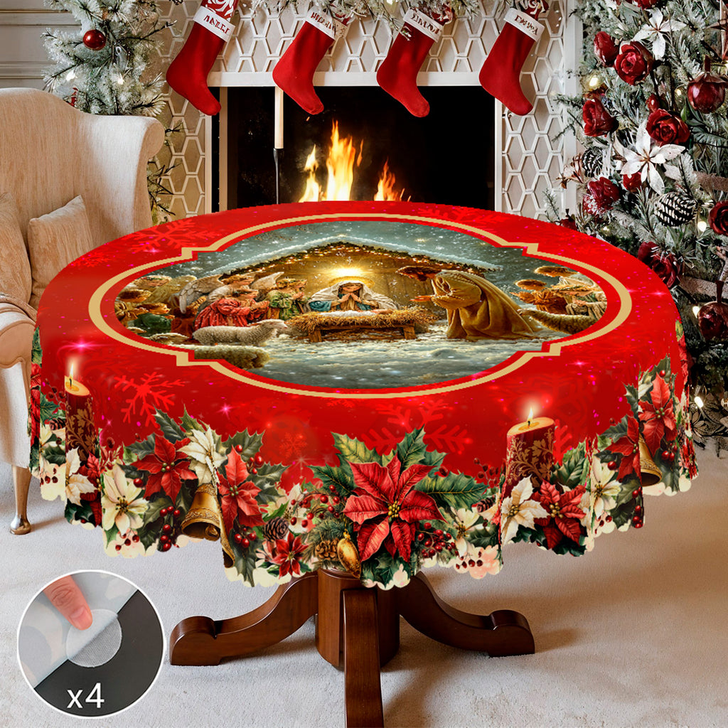 Christmas Tablecloth, Snowman Snowflake Stain-Resistant Dining Table Cover for Holiday Decor