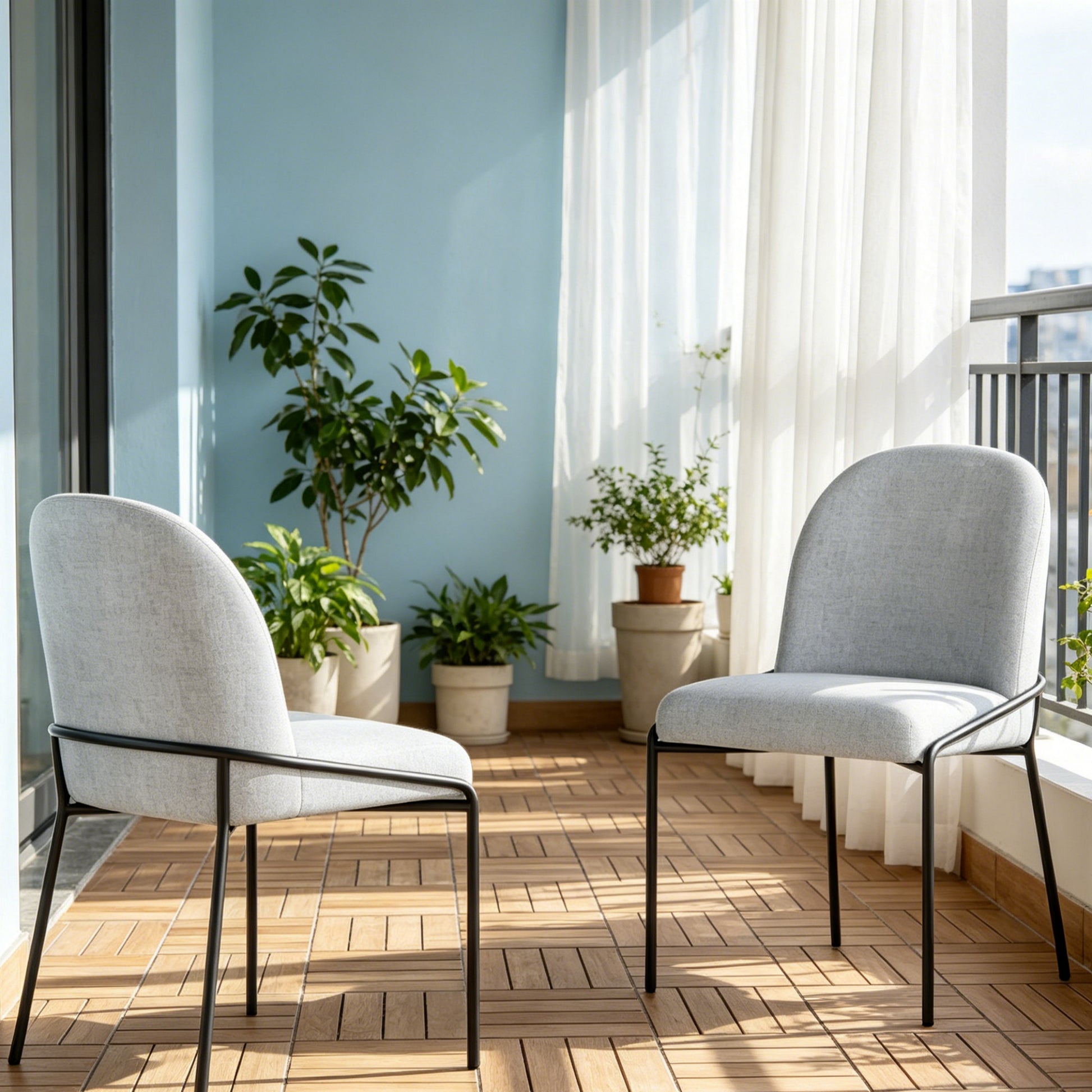 Modern Upholstered Dining Chairs with Curved High-Back & Bronze Iron Frame (Set of 2)