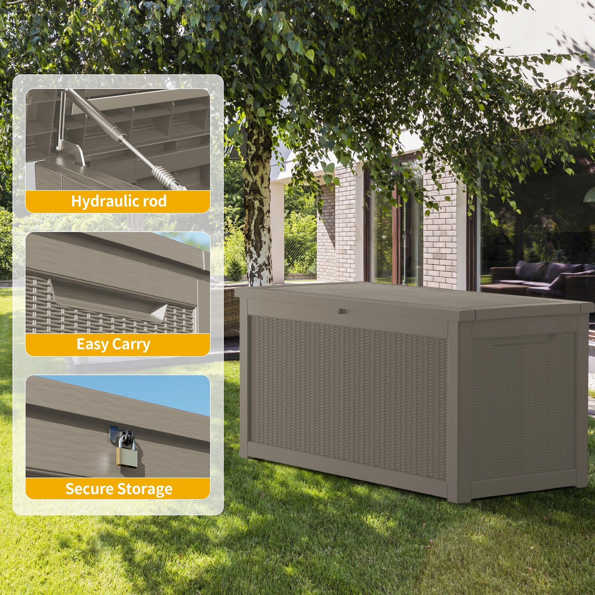 260 Gallon Resin Deck Box, Water-Resistant Lockable Outdoor Storage Box for Patio Organization