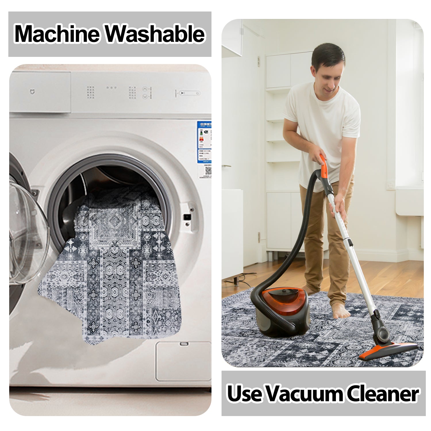 5x7ft Washable Vintage Area Rug, Thin Foldable Non-Slip Distressed Floral Carpet for Bedroom Living Room Bathroom