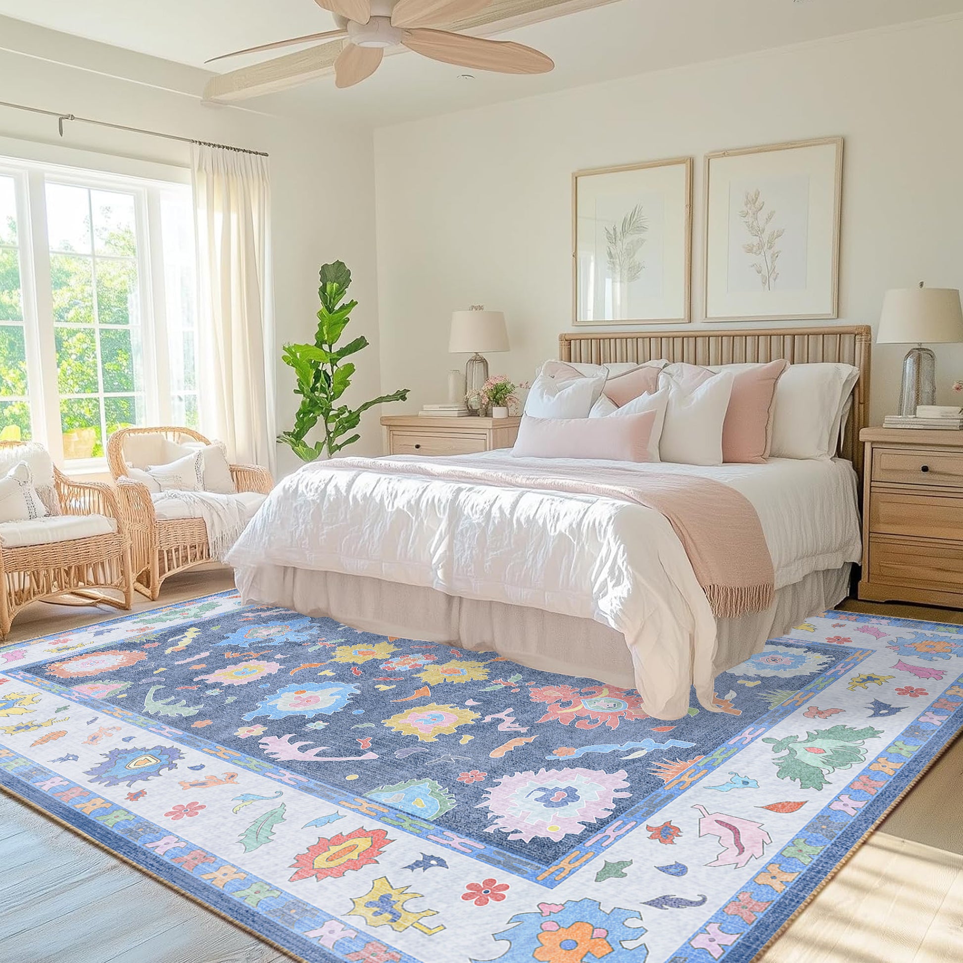 Washable Oushak Rug Non Slip Rugs for Living Room, Soft Rug for Bedroom Kids Nursery, Dining Room, Home Office Home Decor