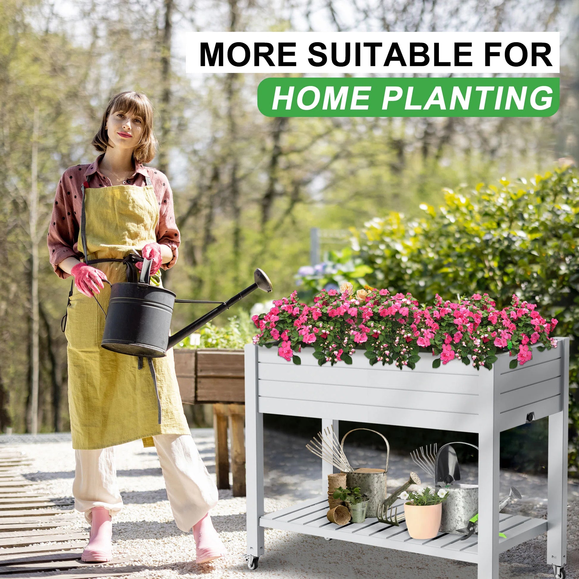 Garden Bed with wheels, Outdoor Planter Box for Vegetables, Flowers & Herbs, 21 Gallon Raised Planter