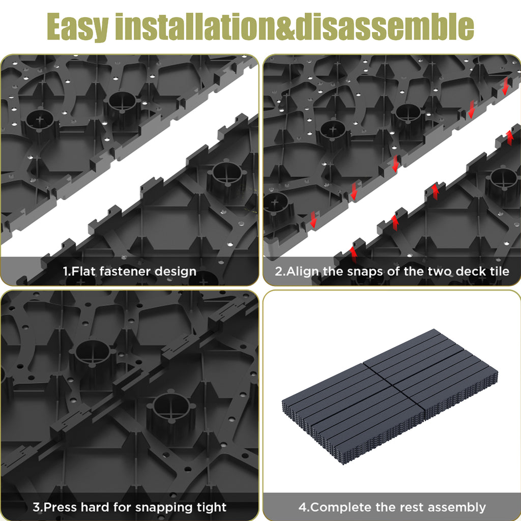 Chic Crate 24Pcs 12"x24" Interlocking Plastic Deck Tiles – Dark Gray, Waterproof