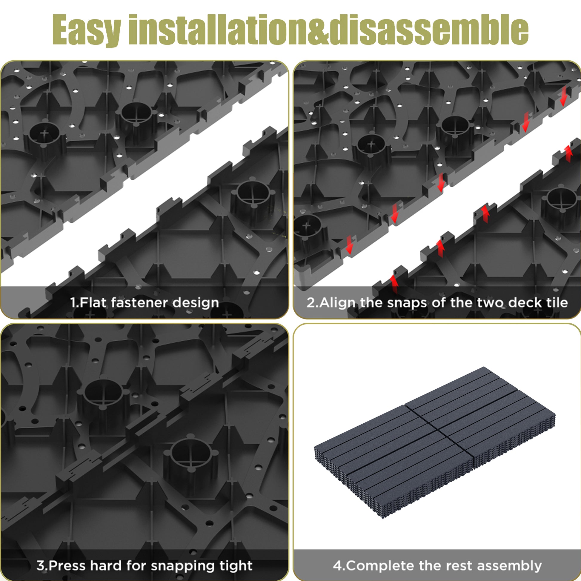 Chic Crate 24Pcs 12"x24" Interlocking Plastic Deck Tiles – Dark Gray, Waterproof