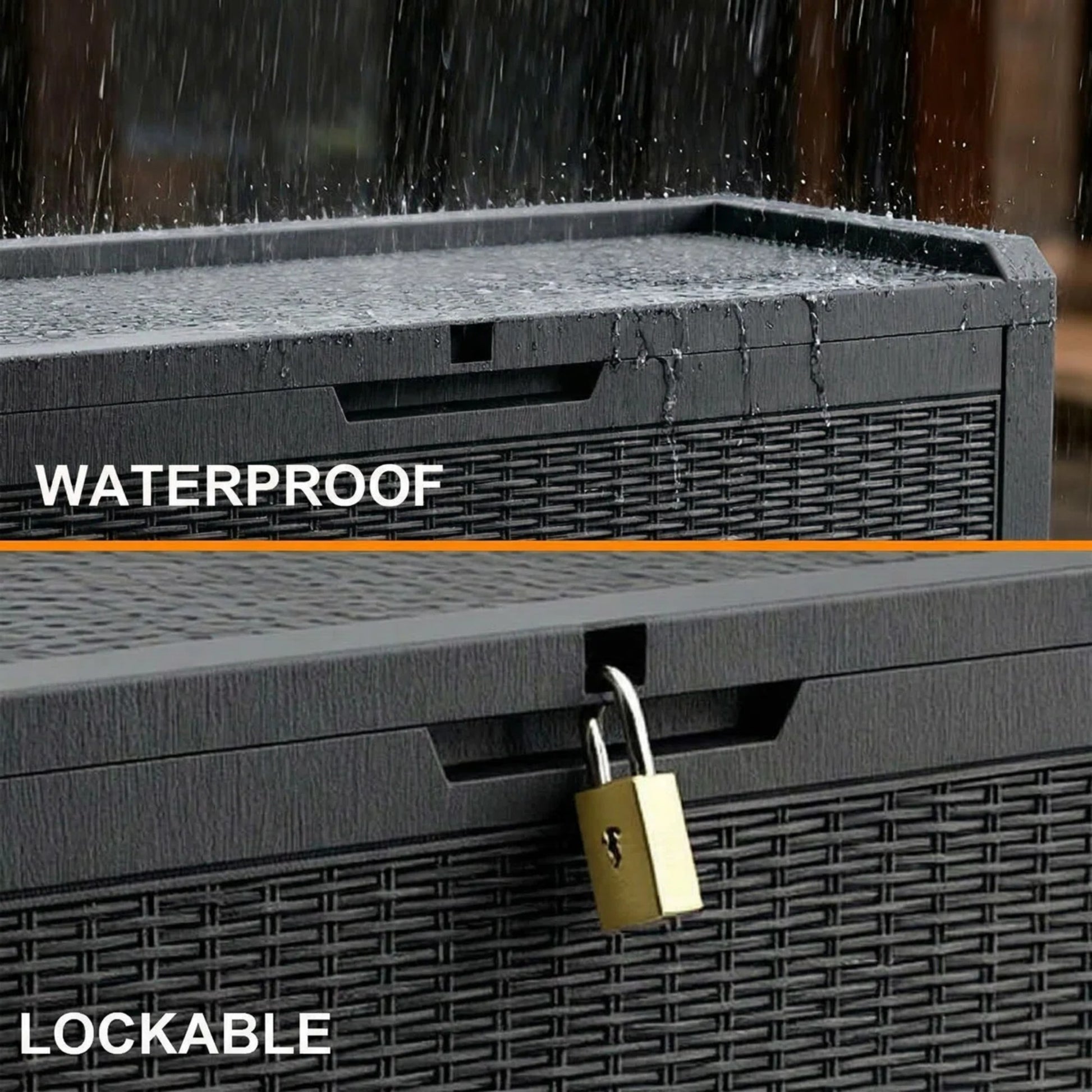 60 Gallon Outdoor Deck Box, Water-Resistant Resin Storage Box with Lockable Lid for Patio