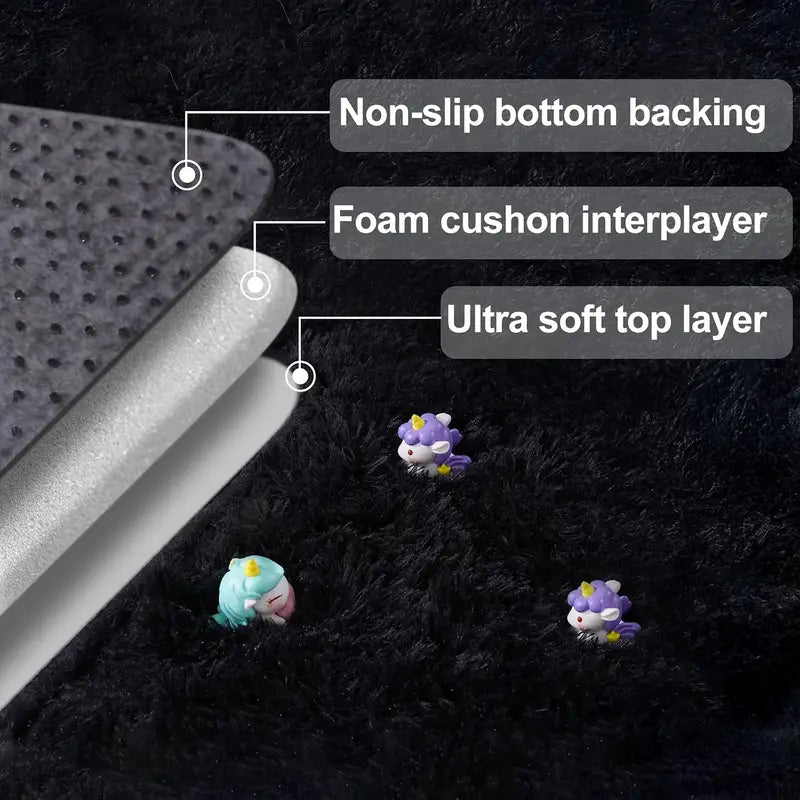 Black Shag Rug, Extra Soft 1.7" Plush Mat, Non-Slip, 100% Polyester for Bedroom or Living Room