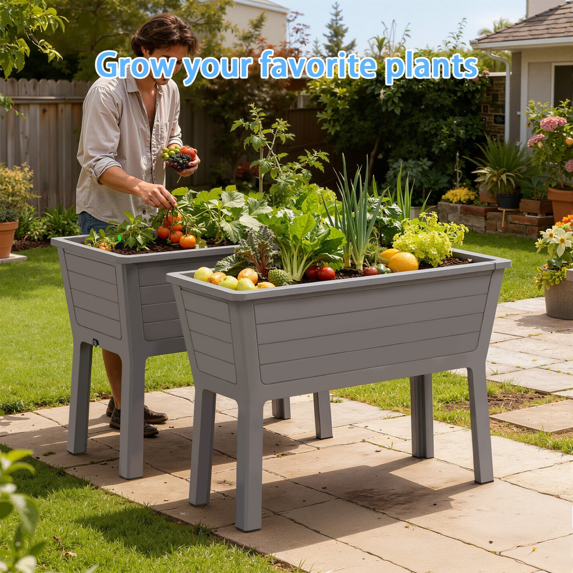 Light Coffee Raised Garden Bed, 27 Gal Soil & 5 Gal Water Storage, UV-Resistant Resin Outdoor Planter