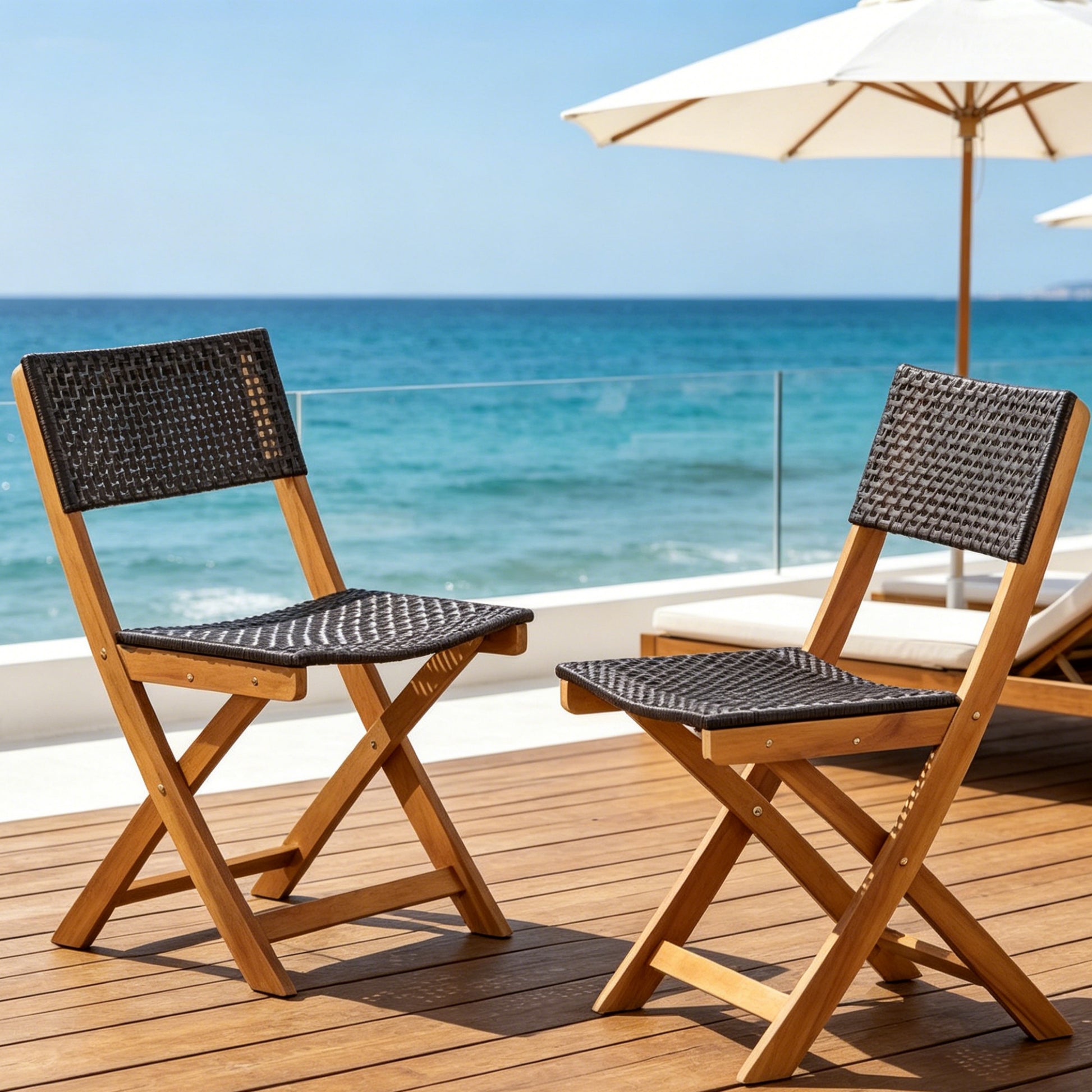 French Country Bistro Chairs Set of 2 Woven Back Dining Chairs for Indoor Outdoor