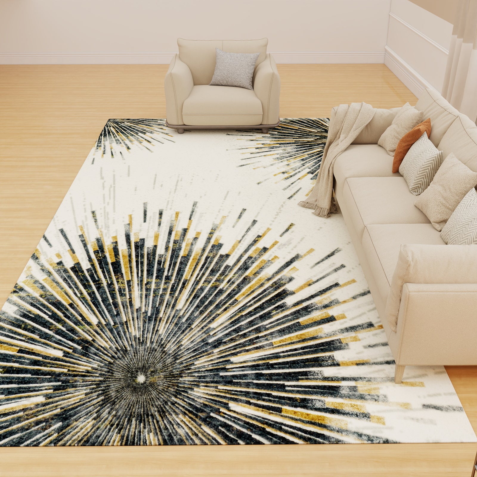 5x7ft Washable Abstract Print Multi-Color Area Rug, Thin Distressed Non-Slip Carpet for Living Room Bedroom,  Home Decor