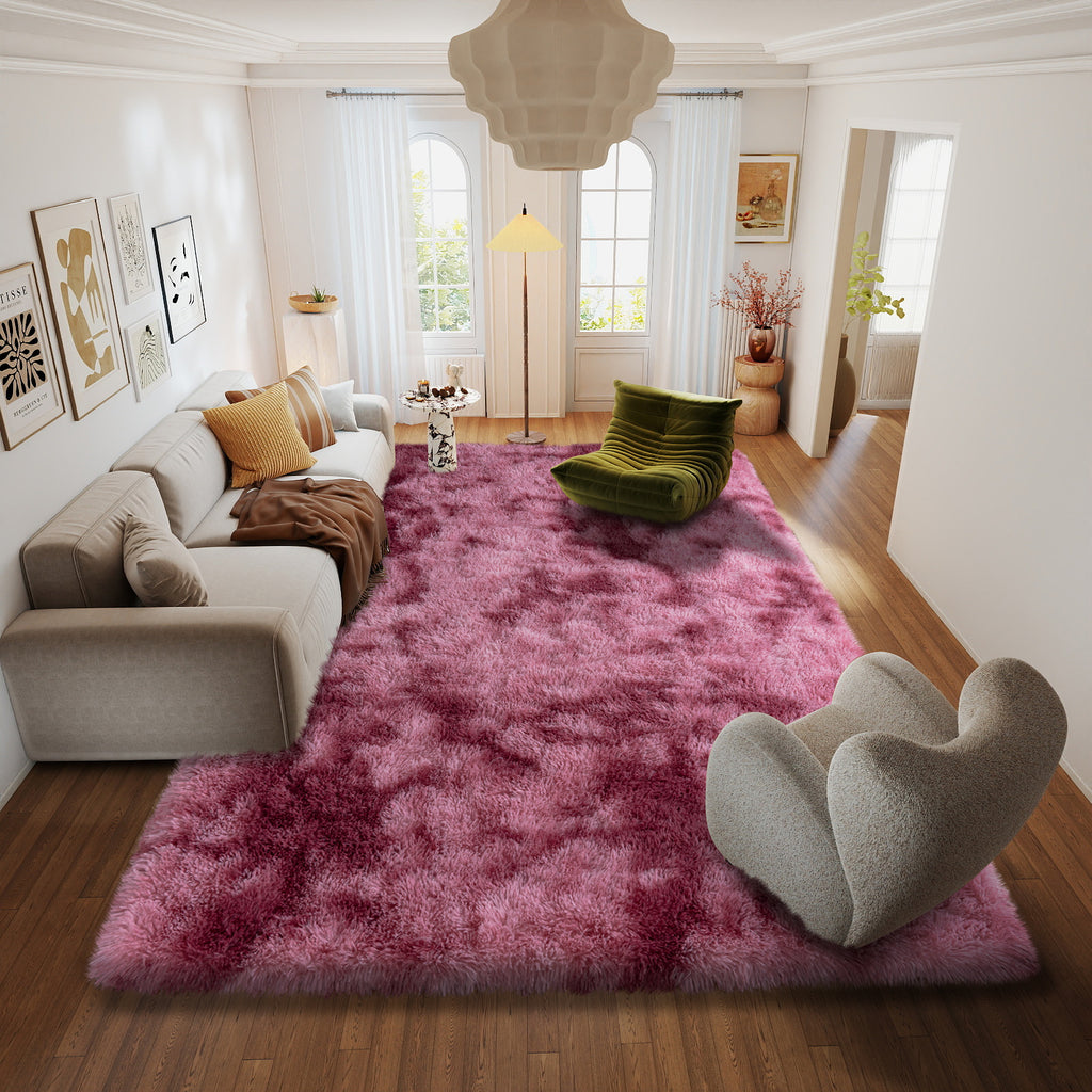 Extra Large Plush Shag Area Rug, 1.7" Thick Ultra Soft Non-Slip Tie-Dye Peacock Blue Mat