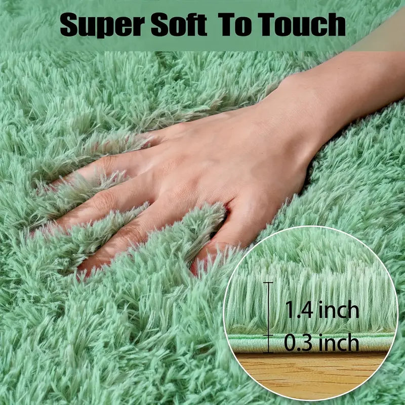 Green Shag Rug, Ultra Soft 1.7in Thick, Extra Large Non-Slip Mat for Bedroom or Living Room