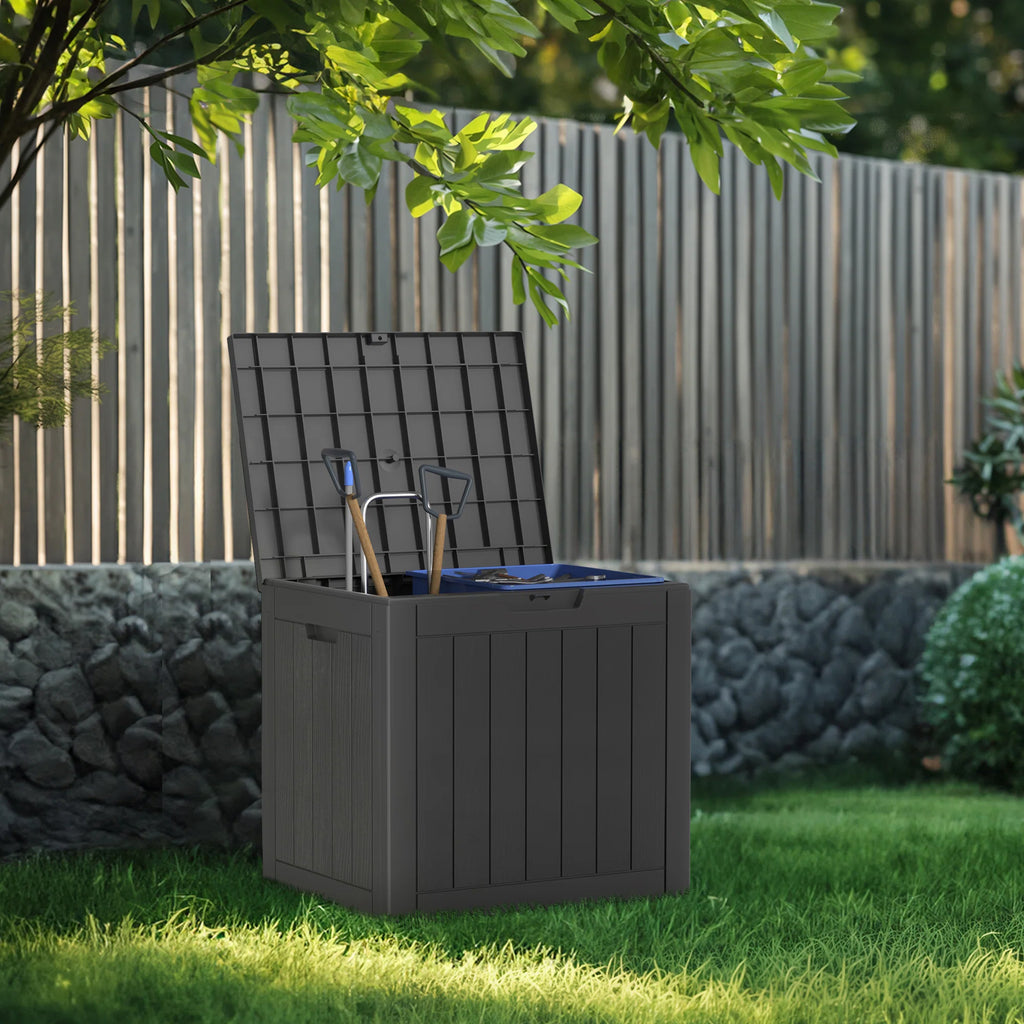 30 Gallon Deck Box, Water-Resistant Resin Outdoor Storage Box with Lockable Lid for Patio
