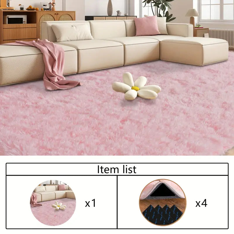 Blush Pink Shag Rug Ultra-Soft 1.7" Thick Non-Slip with Grip Pads for Bedroom or Office