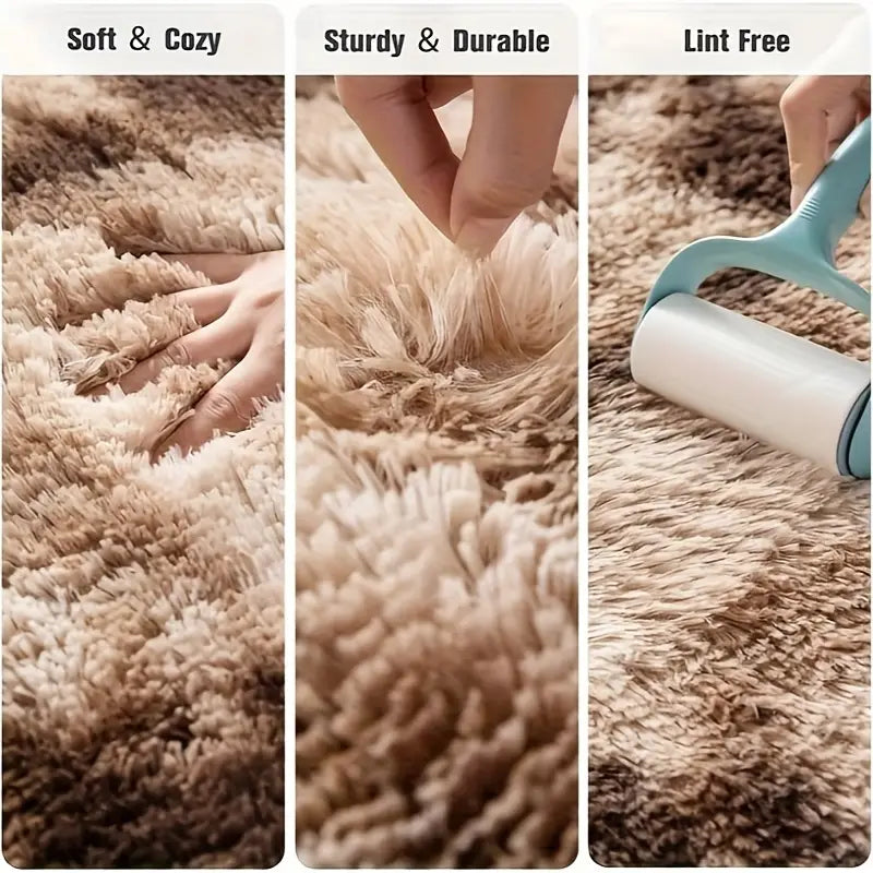 Brown Tie-Dye Shag Rug, Soft Plush Carpet with 4 Non-Slip Pads, Multiple Sizes for Bedroom or Living Room