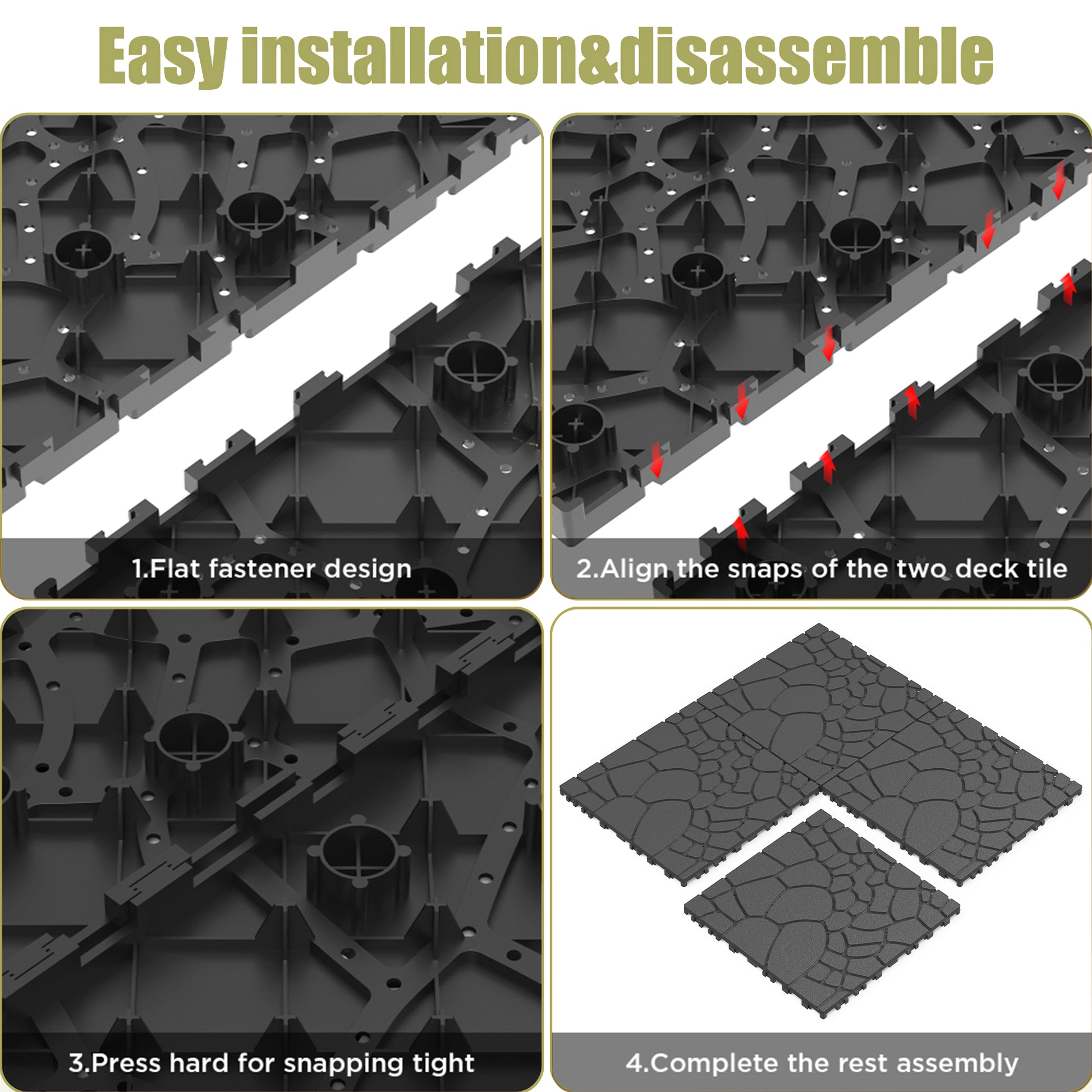 Chic Crate 44Pcs 12'' Stone Texture Interlocking Deck Tiles –  DARK Gray