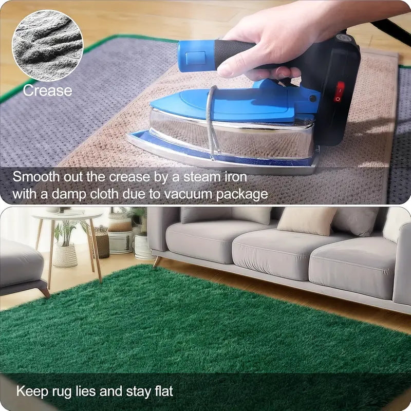 Dark Green Shag Rug, Ultra Soft 1.7" Thick, Non-Slip Backing, for Bedroom or Living Room