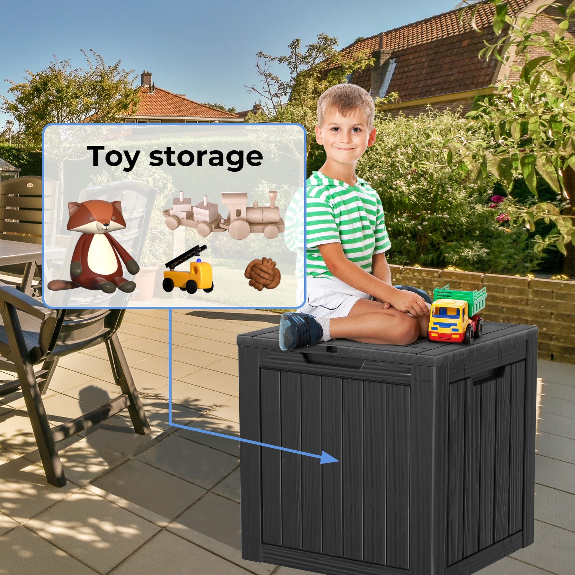 30 Gallon Deck Box, Water-Resistant Resin Outdoor Storage Box with Lockable Lid for Patio