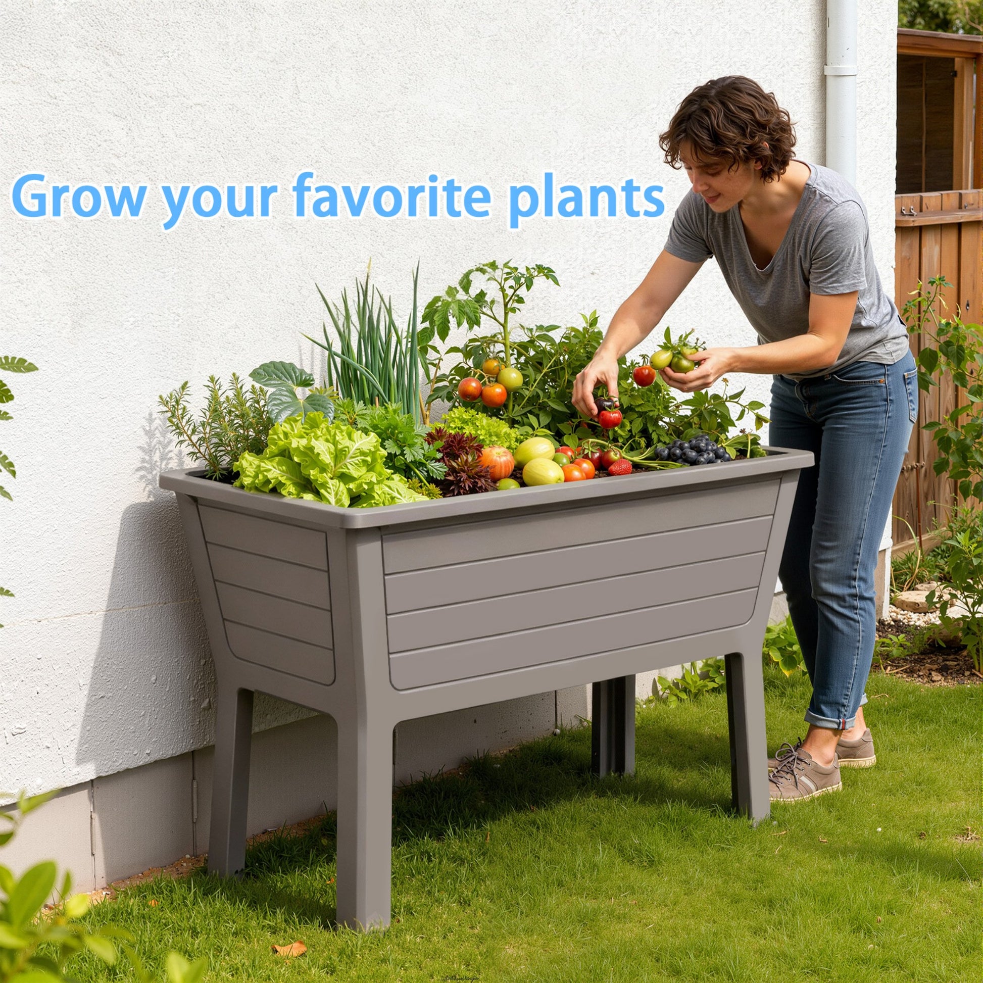 Light Coffee Raised Garden Bed, 27 Gal Soil & 5 Gal Water Storage, UV-Resistant Resin Outdoor Planter