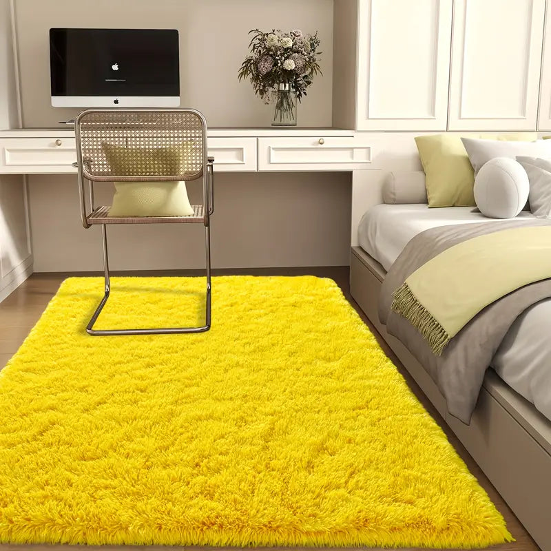 Bright Yellow Shag Rug, Ultra Soft 1.7" Thick, Non-Slip Backing, for Bedroom or Living Room