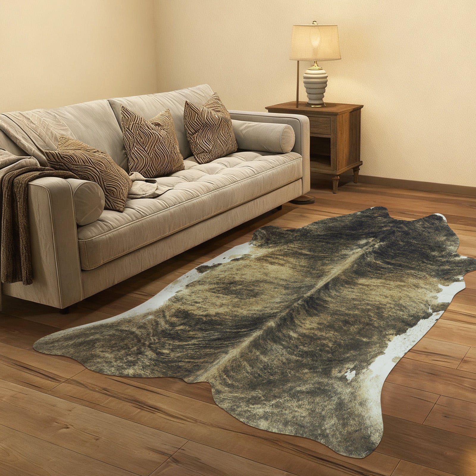 Faux Cowhide Rug 61x74.8 Inch, Western Animal Skin Carpet for Living Room Bedroom, Cowboy Cowgirl Home Decor