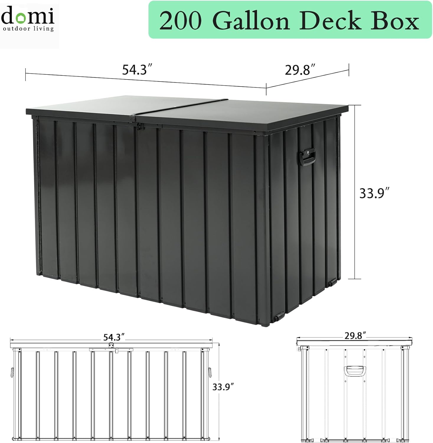 200 Gallon Patio Steel Storage Deck Box, Waterproof Lockable Bin for Cushions, Pillows & Tools