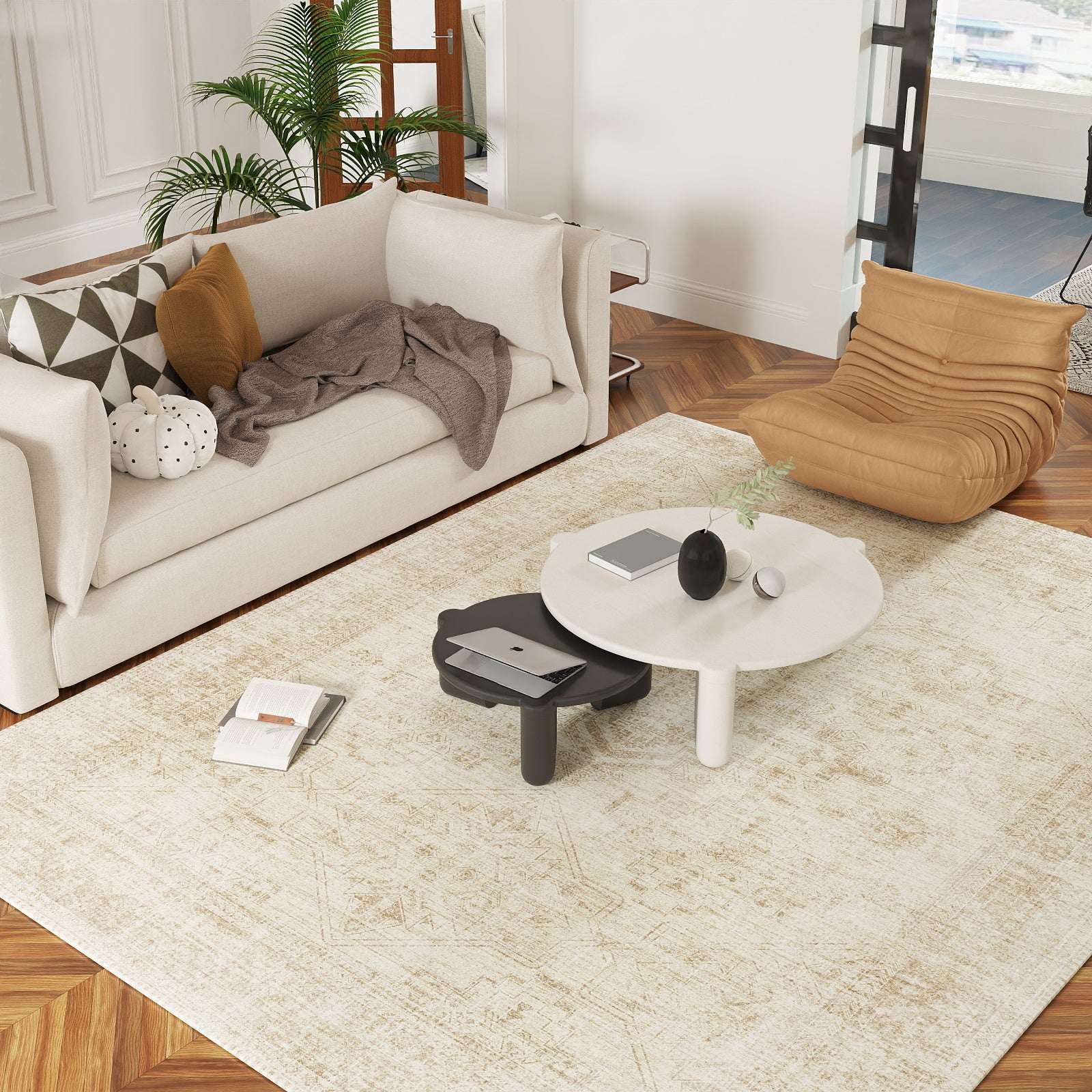 5x7ft Washable Vintage Area Rug, Thin Distressed Non-Slip Traditional Carpet for Living Room Bedroom Kitchen Dining Room