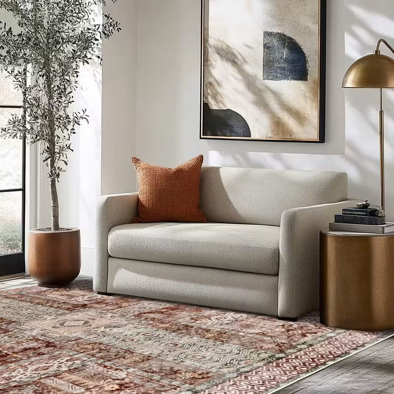 Vintage Floral Washable Area Rug, Non-Slip Low Pile Polyester Carpet for Living Room & Bedroom