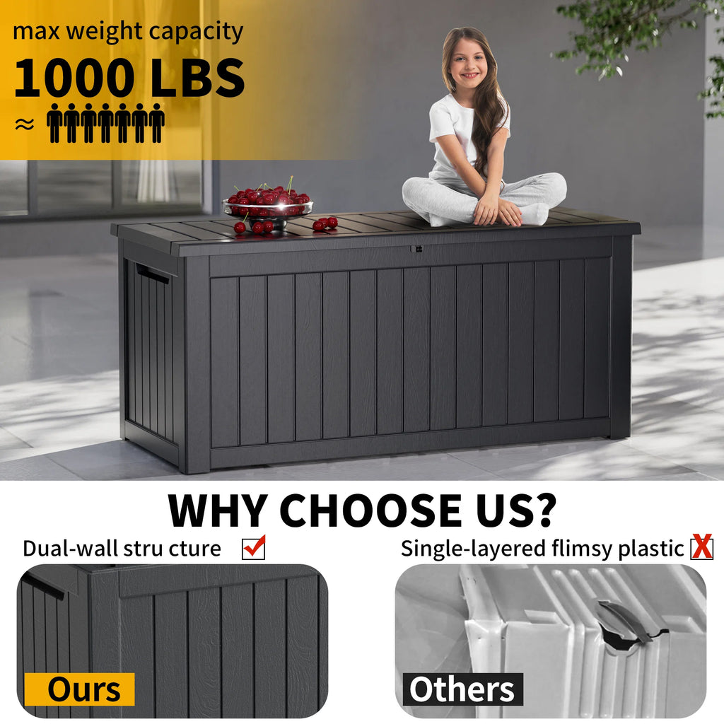 230 Gallon Resin Deck Box, Water-Resistant Lockable Outdoor Storage Box for Patio Organization