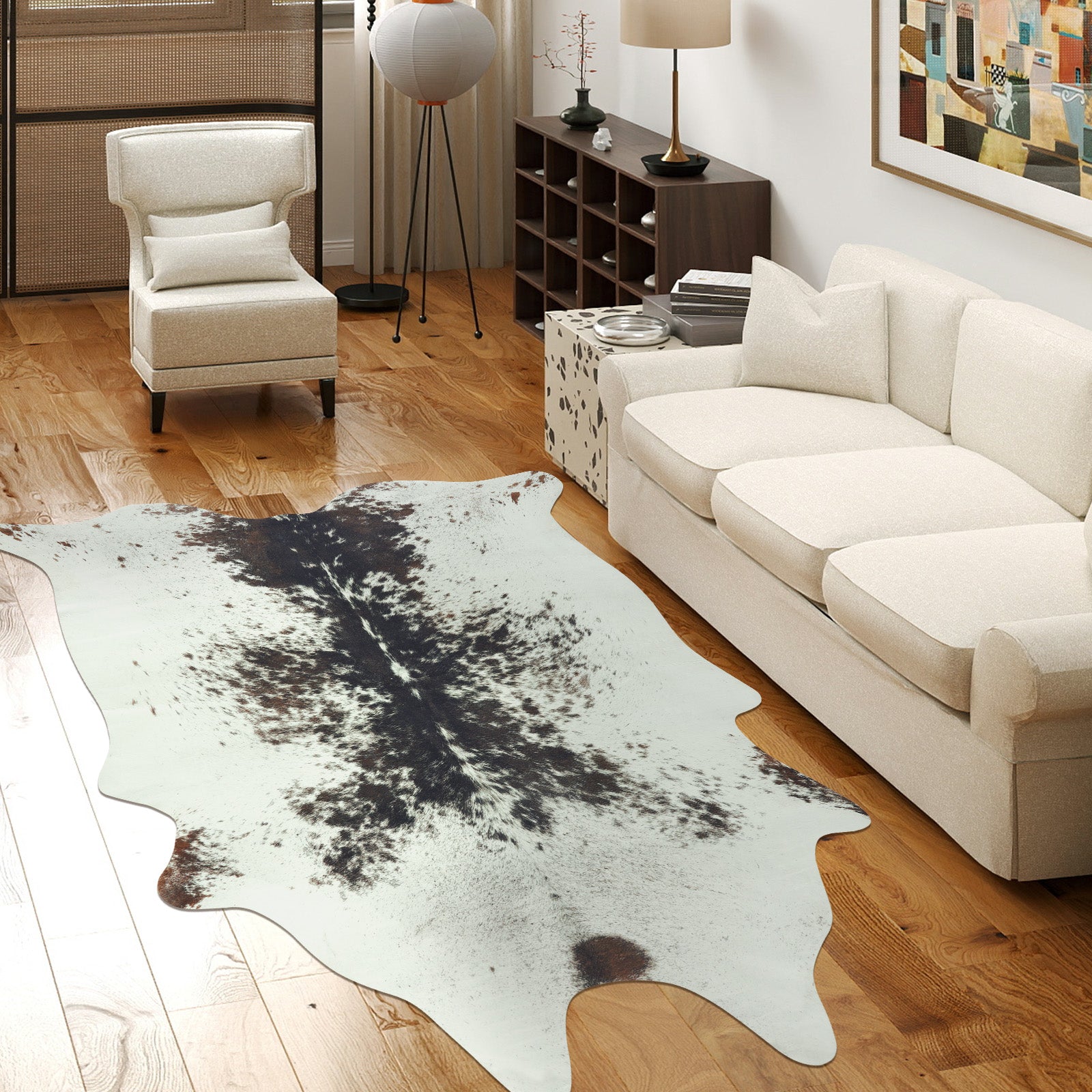Faux Cowhide Rug 61x74.8 Inch, Western Animal Skin Carpet for Living Room Bedroom, Cowboy Cowgirl Home Decor