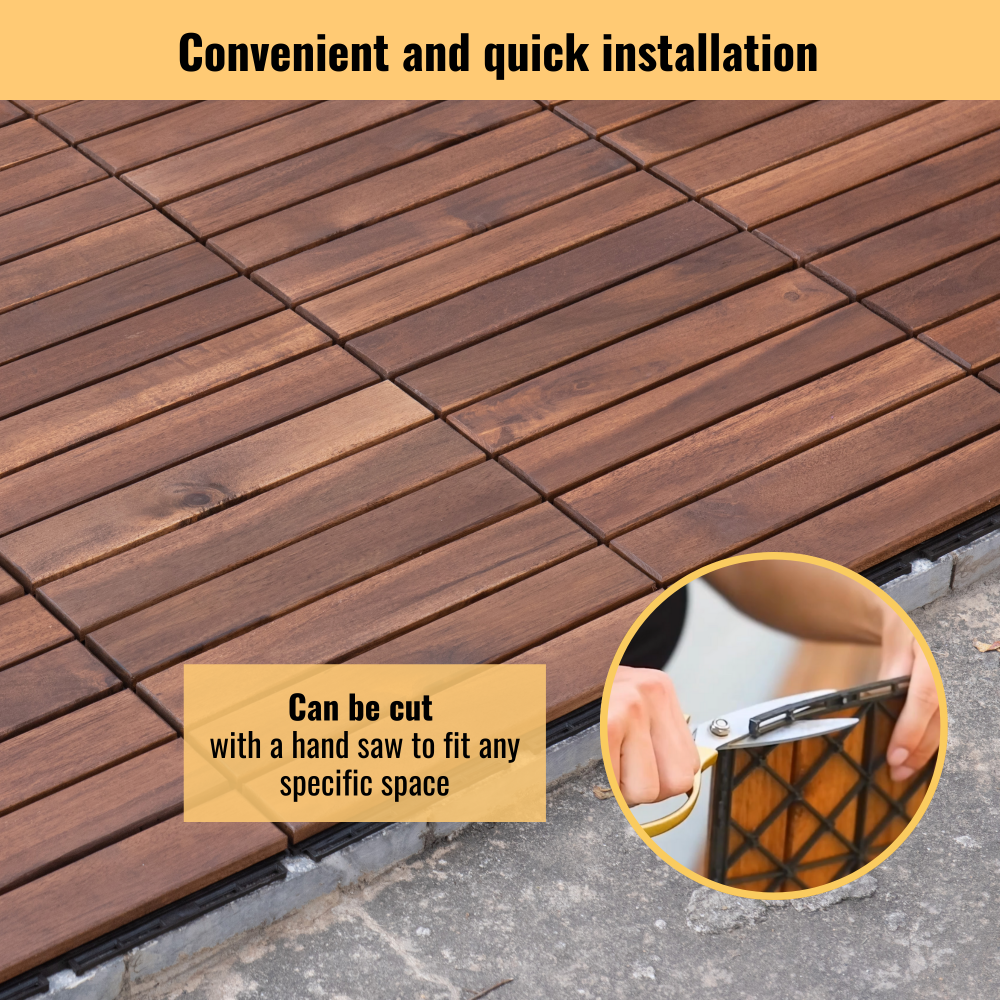 Chic Crate 10Pack 12in Striped Deck Tiles – Interlocking Brown Acacia Hardwood Flooring