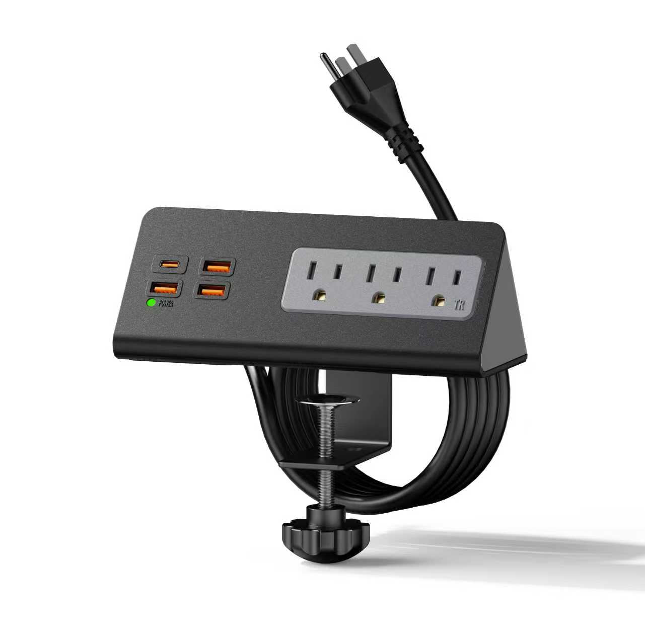 Desktop Power Station, 4 Outlets, 3 USB & USB-C PD, Surge Protector, Clamp Mount, ETL Listed