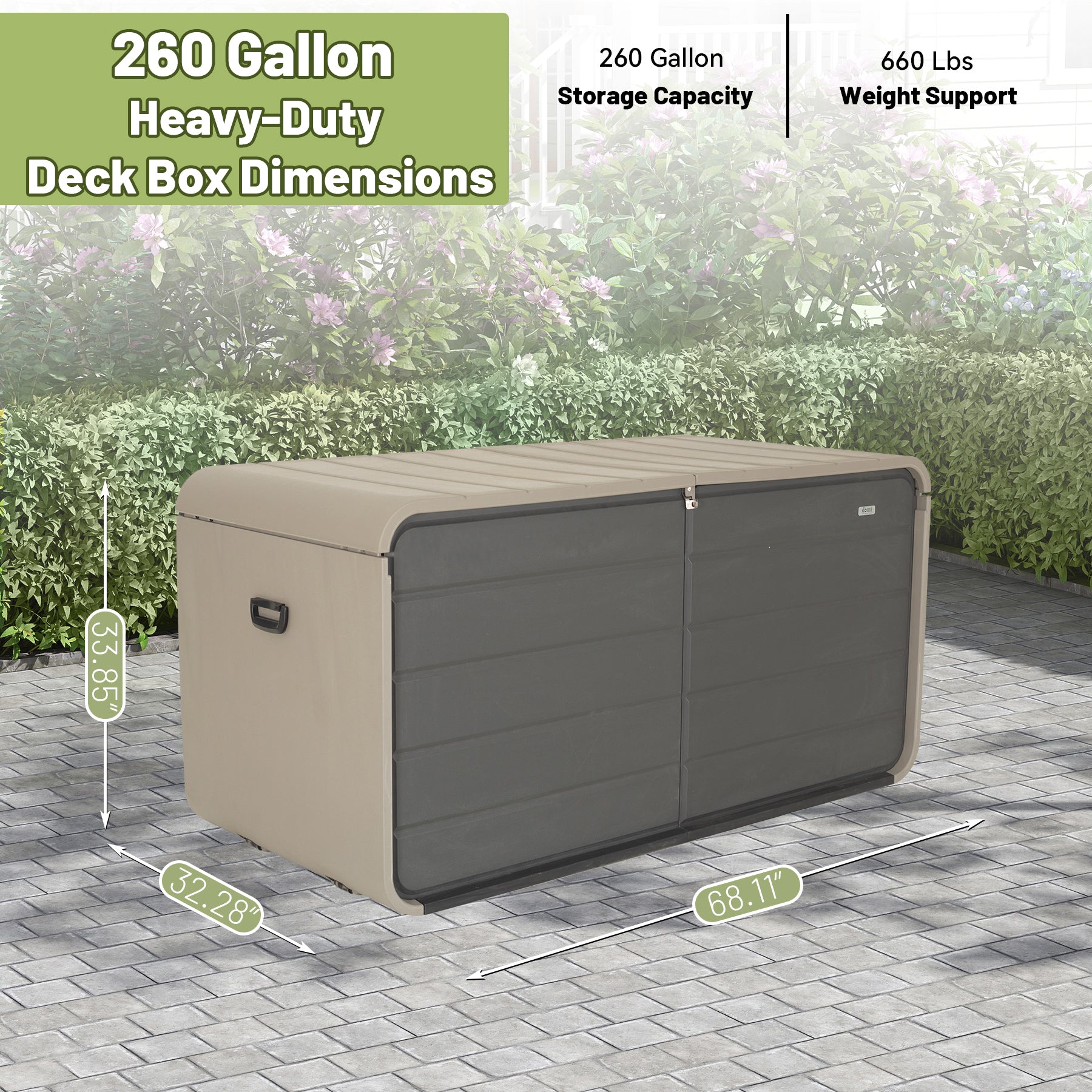 Large Heavy-Duty Resin Deck Box, Lockable Waterproof Storage Box for Patio & Garden Tools