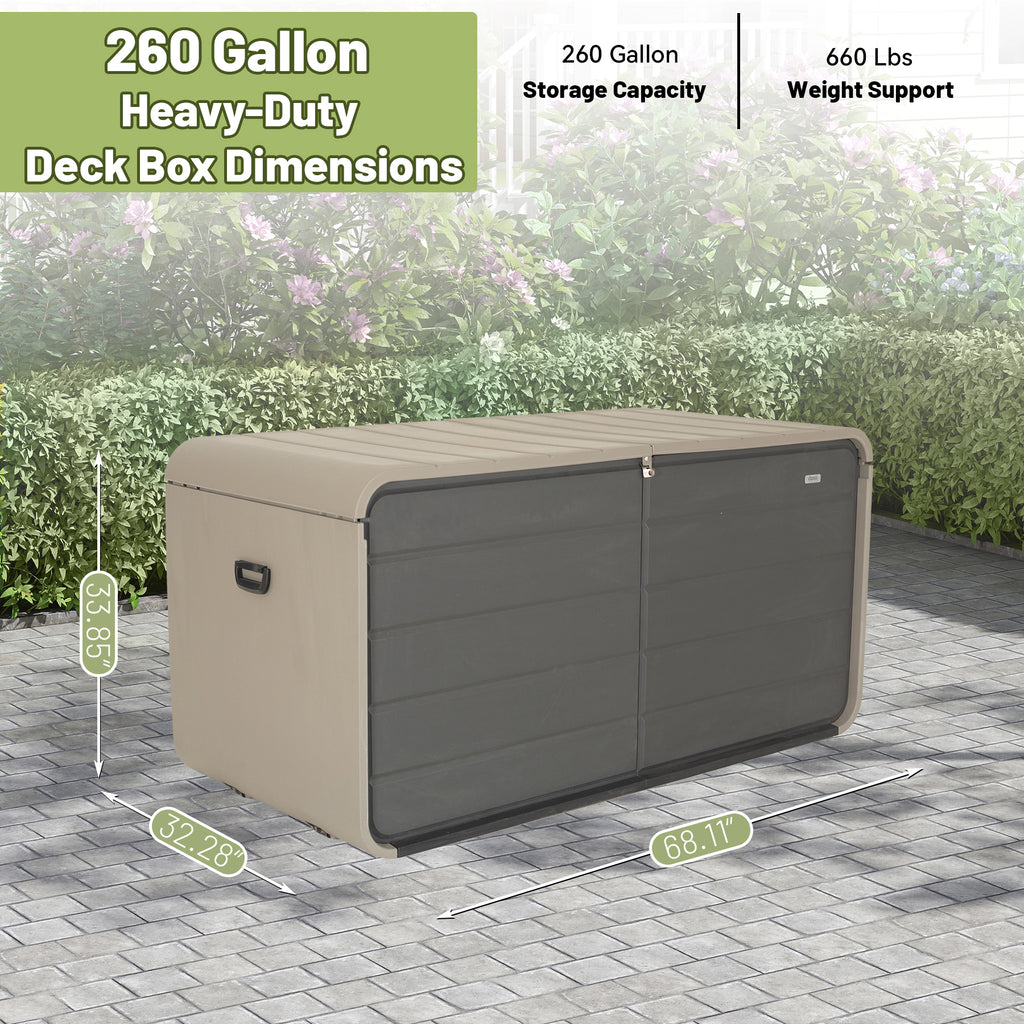 Large Heavy-Duty Resin Deck Box, Lockable Waterproof Storage Box for Patio & Garden Tools