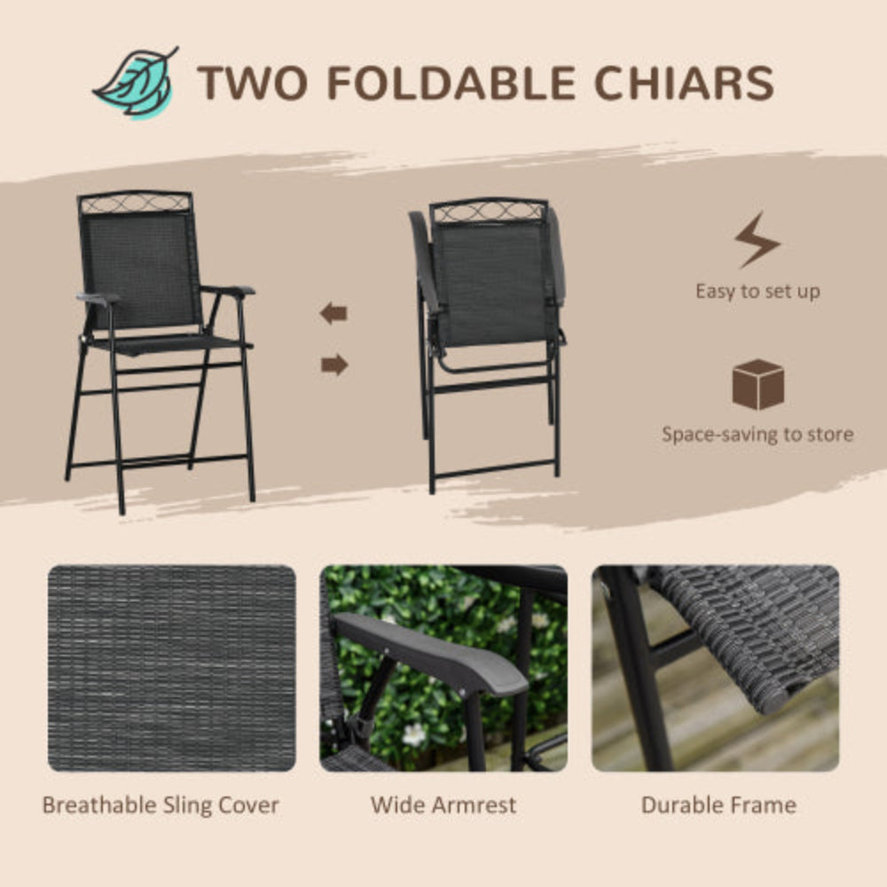 4-Piece Outdoor Patio Dining Set with Wave-Textured Tempered Glass Table, 2 Folding Chairs & Adjustable Angle Umbrella for Patio Garden - Black