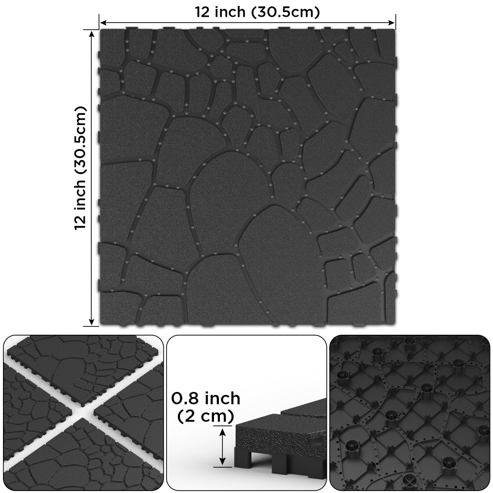 Chic Crate 44 Pack 12'' Stone Texture Interlocking Patio Deck Tiles –  DARK Gray