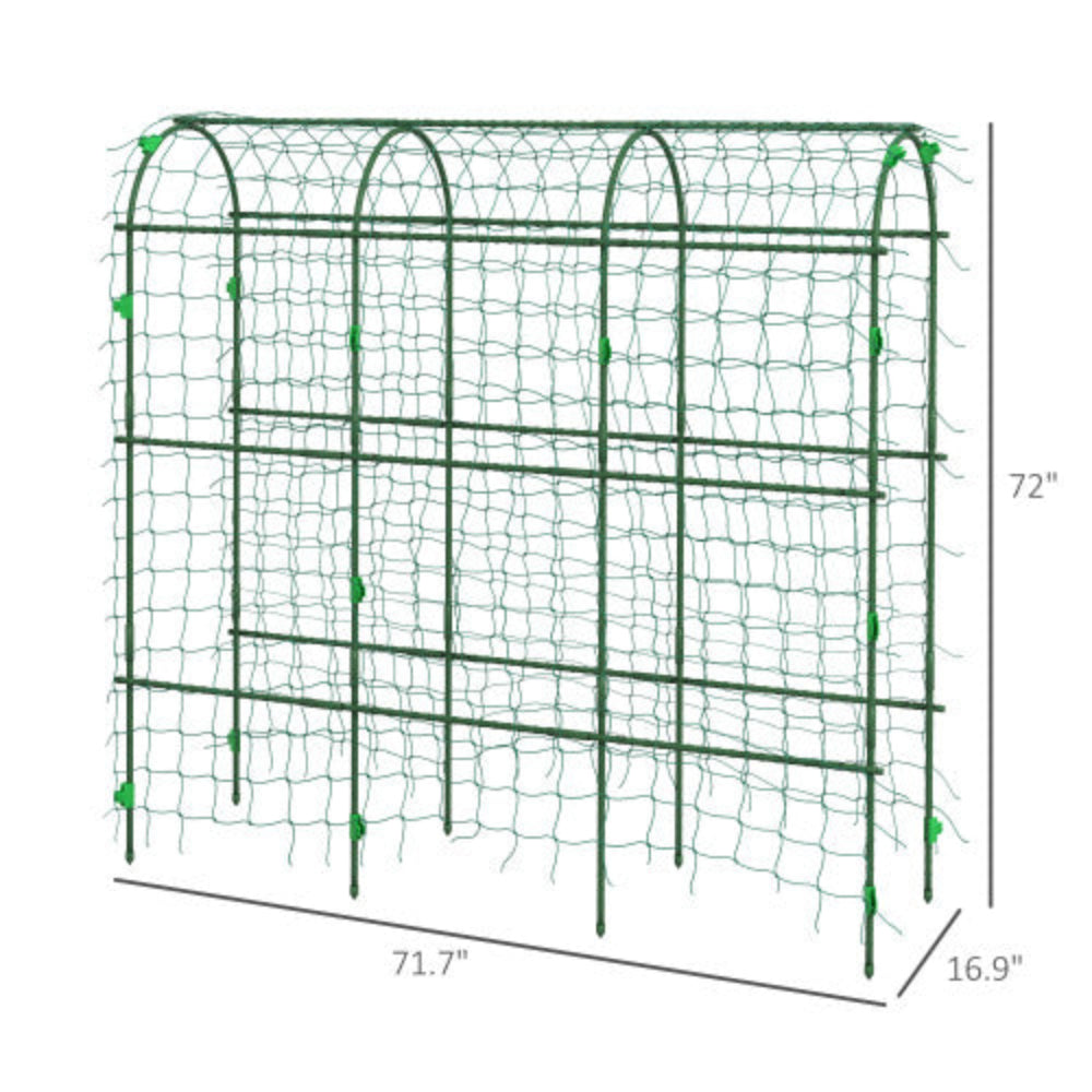 Outsunny 6' Tall A-Frame Arch Cucumber Trellis Plastic Coated Steel with Climbing Net for Outdoor Climbing Plants Peas Vegetables Fruit Vines Green
