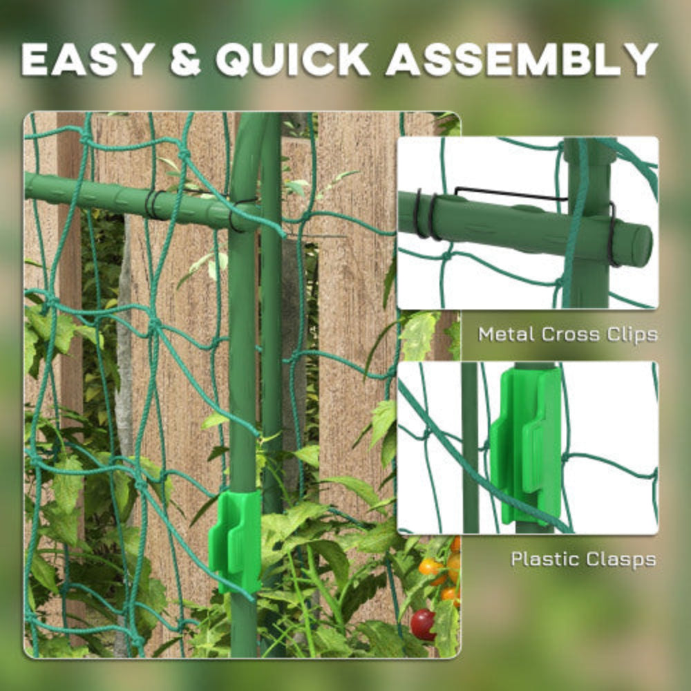Outsunny 6' Tall A-Frame Arch Cucumber Trellis Plastic Coated Steel with Climbing Net for Outdoor Climbing Plants Peas Vegetables Fruit Vines Green
