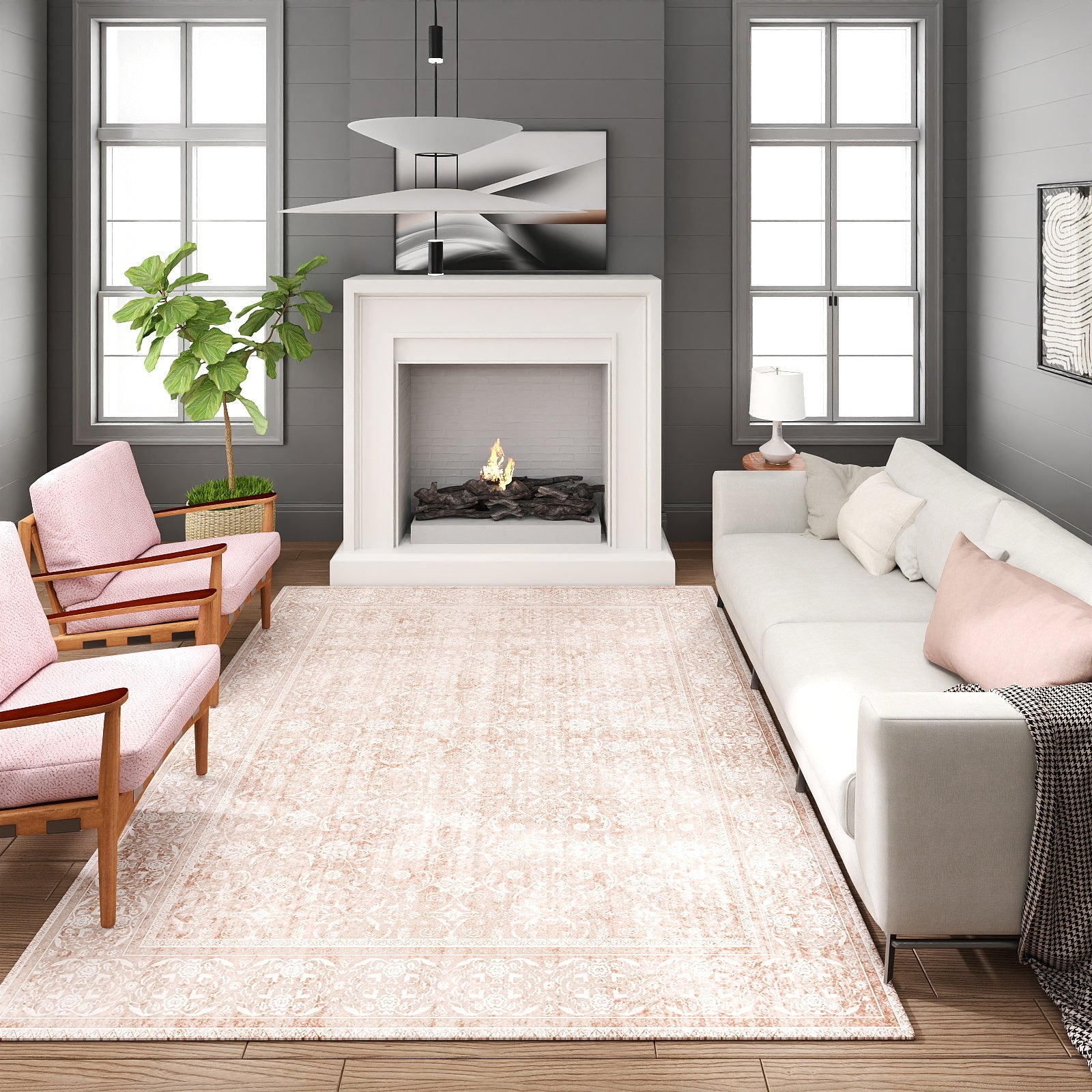 8x10 Washable Vintage Floral Area Rugs for Living Room, Soft Low Pile Non Slip Rug for Kitchen Laundry Room Playroom