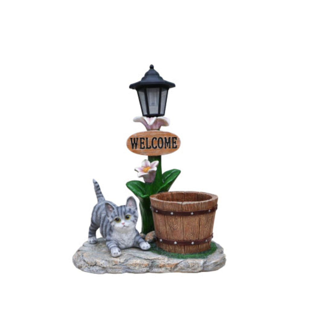 Lying Cat Shaped Planter Statue with Gentle Posture for Home Gardening and Plant Display