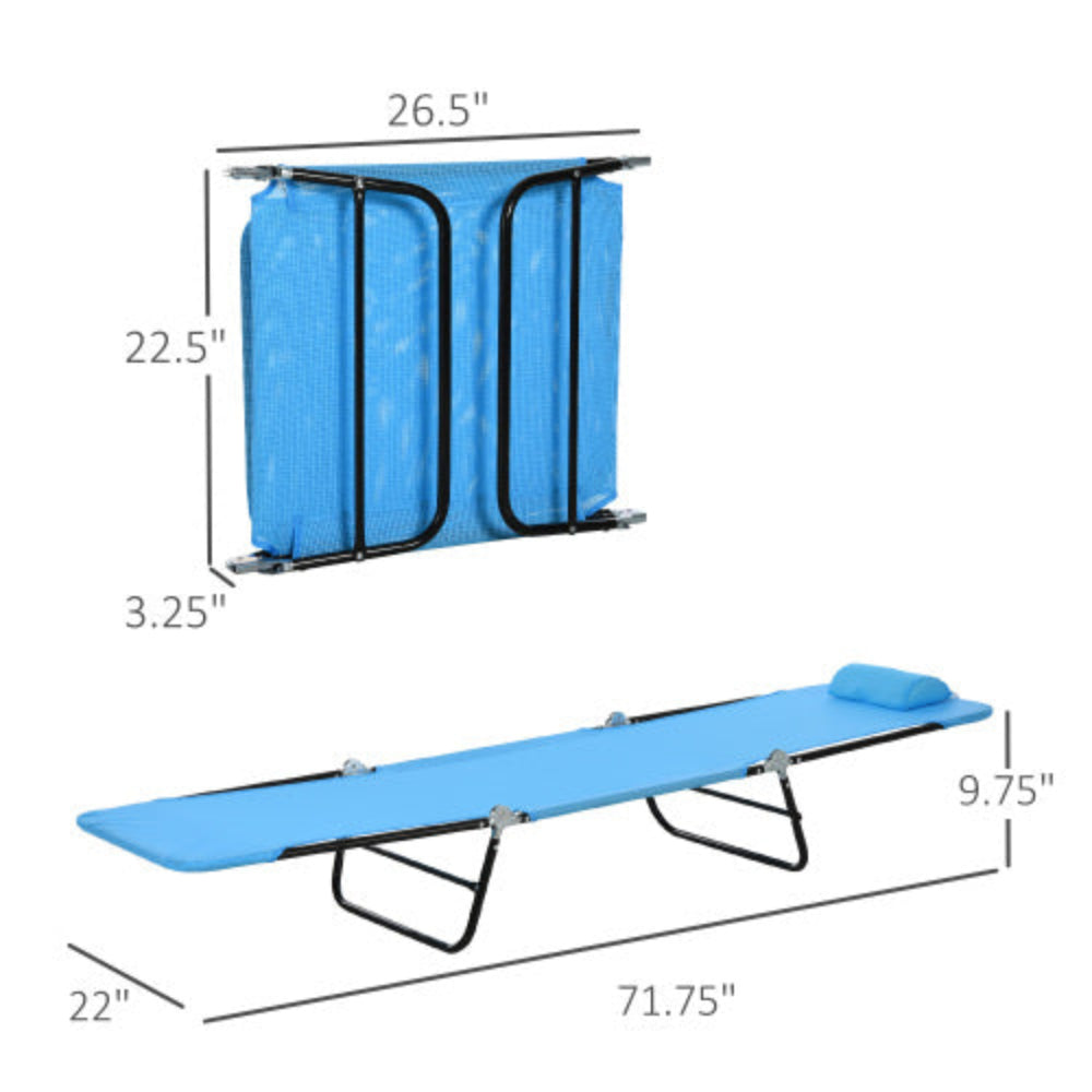 Folding Chaise Lounge Chair with Reclining Back, Breathable Mesh Seat & Headrest, Outdoor Pool Sun Tanning Chair for Beach, Yard, Patio, Blue