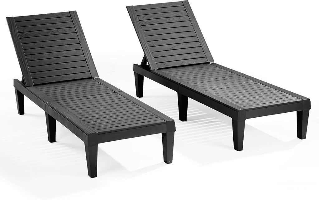 Chic Crate - Waterproof 2-Person Outdoor Chaise Lounge Set, Lightweight Black Patio Furniture - All-Weather Comfort