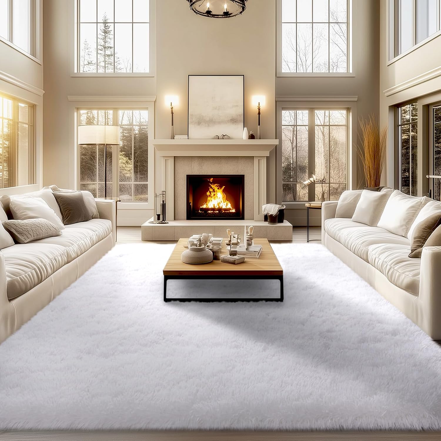 Soft Shag Area Rug 6x9 for Living Room or Bedroom, Fluffy Non-Slip Plush Carpet, Cozy Fuzzy Indoor Rug