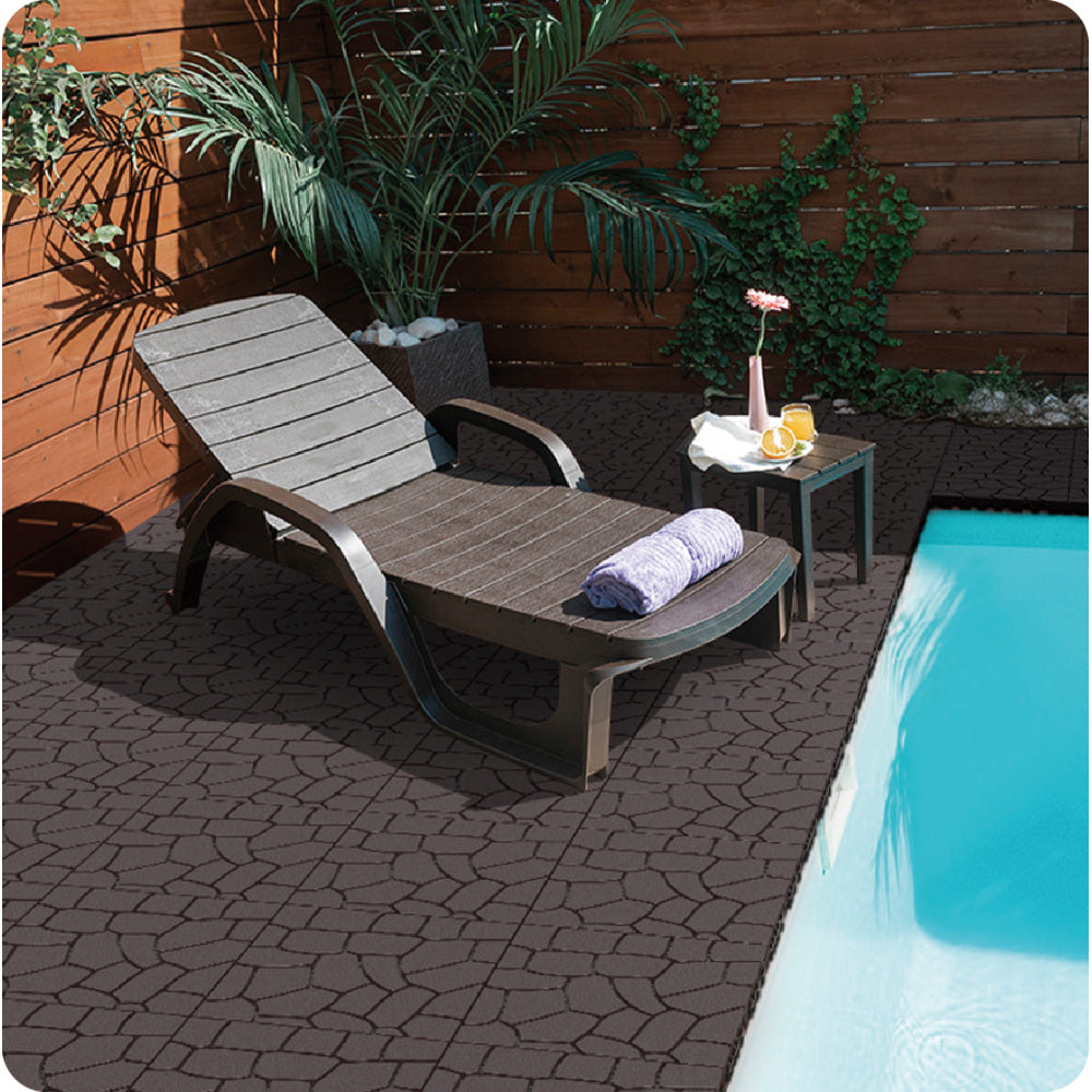 Chic Crate 44Pcs 12'' Stone Texture Interlocking Deck Tiles –  DARK Gray