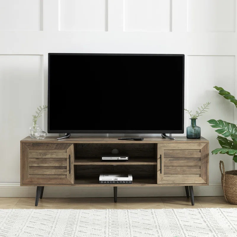 Chic Crate - Bryner Mid-Century Rustic Oak TV Stand for 70" TVs w/ Storage & Cable Management